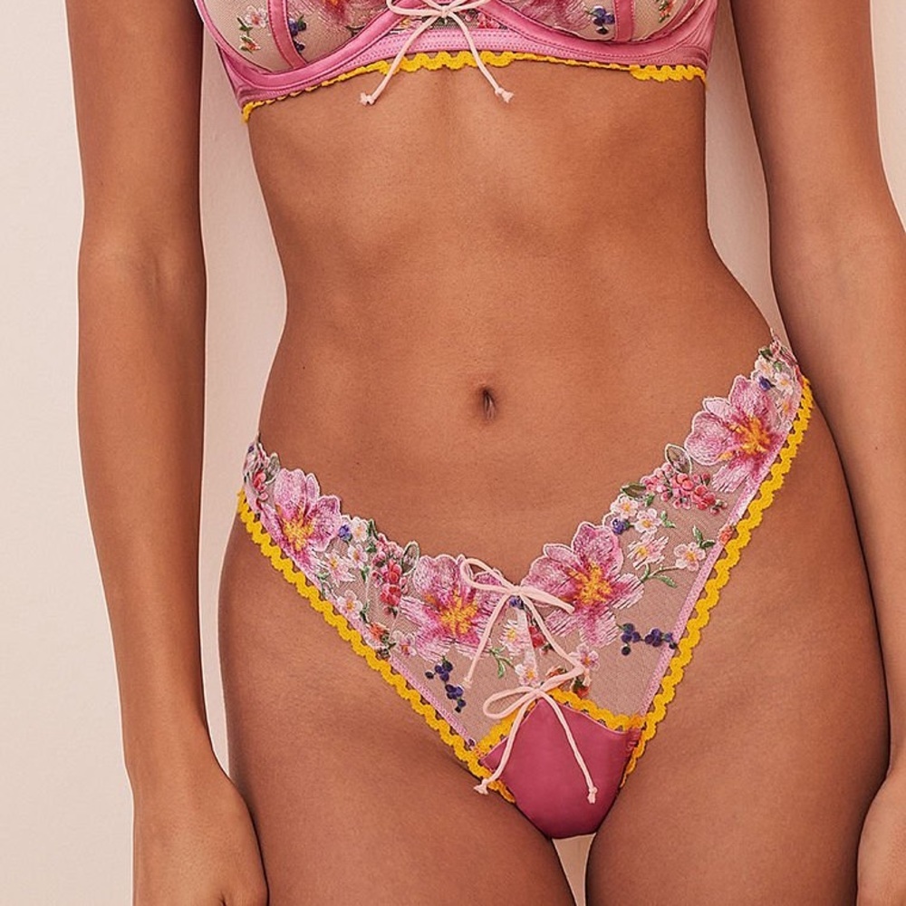For Love And Lemons Plumeria Bouquet High-Waist Thong Panty XL NEW